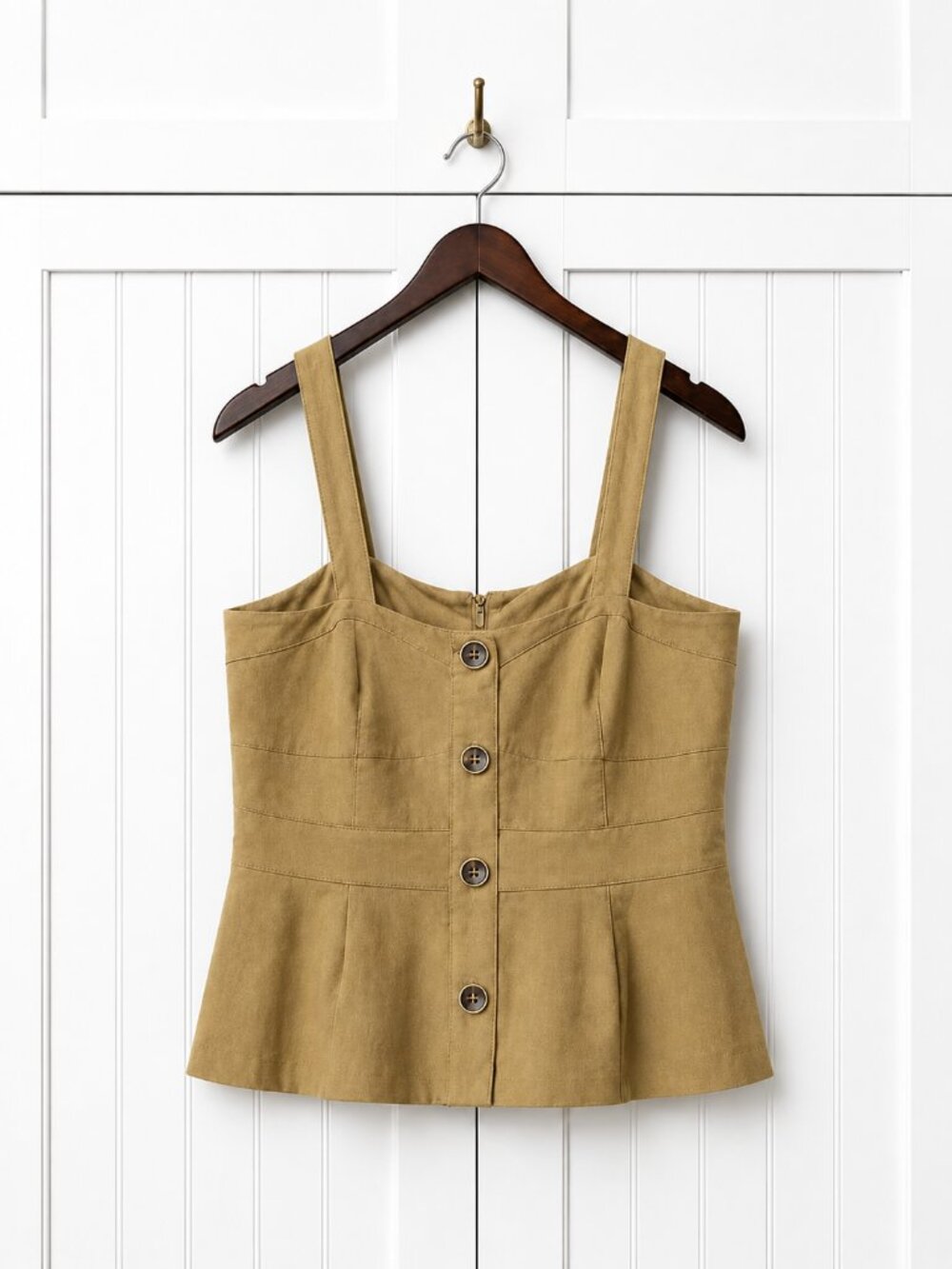 White House Black Market Khaki Peplum Corset Vest Top Size 12 Lace-Up Bustier